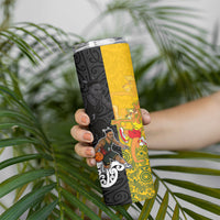 Aotearoa New Zealand And Australia Basketball Custom Skinny Tumbler Maori Tribal Tattoo And Aboriginal Dot Art Heritage LT03 - Polynesian Pride