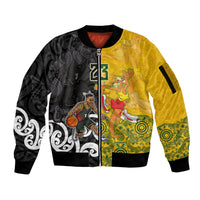 Aotearoa New Zealand And Australia Basketball Custom Sleeve Zip Bomber Jacket Maori Tribal Tattoo And Aboriginal Dot Art Heritage LT03 Unisex Multicolor - Polynesian Pride