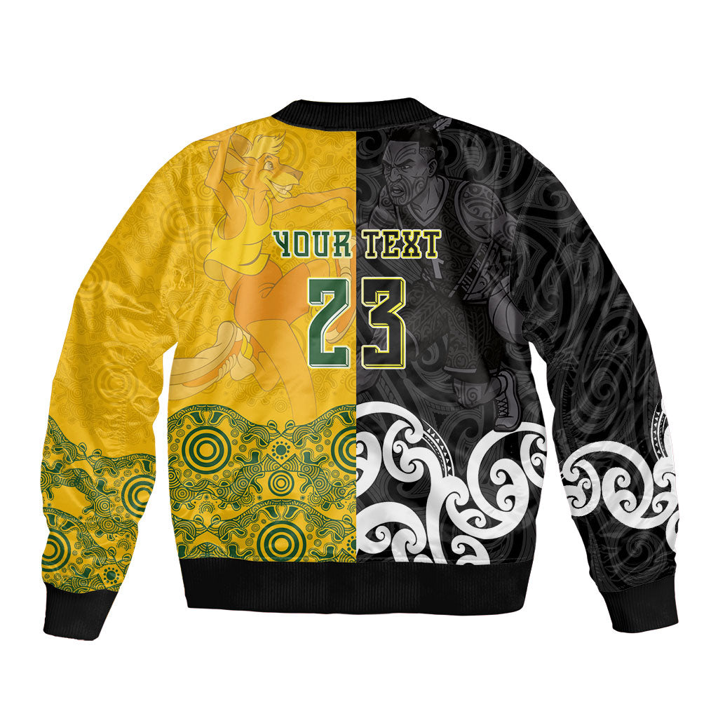 Aotearoa New Zealand And Australia Basketball Custom Sleeve Zip Bomber Jacket Maori Tribal Tattoo And Aboriginal Dot Art Heritage LT03 - Polynesian Pride