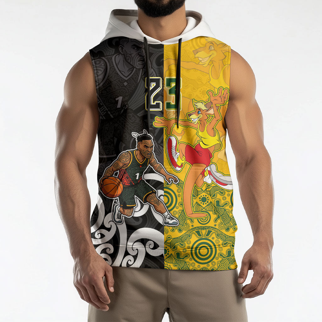 Aotearoa New Zealand And Australia Basketball Custom Sleeveless Hoodie Maori Tribal Tattoo And Aboriginal Dot Art Heritage LT03 - Polynesian Pride