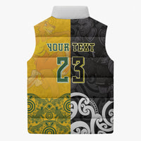 Aotearoa New Zealand And Australia Basketball Custom Sleeveless Puffer Jacket Maori Tribal Tattoo And Aboriginal Dot Art Heritage LT03 - Polynesian Pride