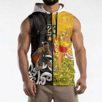 Aotearoa New Zealand And Australia Basketball Custom Sleeveless Zip Hoodie Maori Tribal Tattoo And Aboriginal Dot Art Heritage LT03 - Polynesian Pride