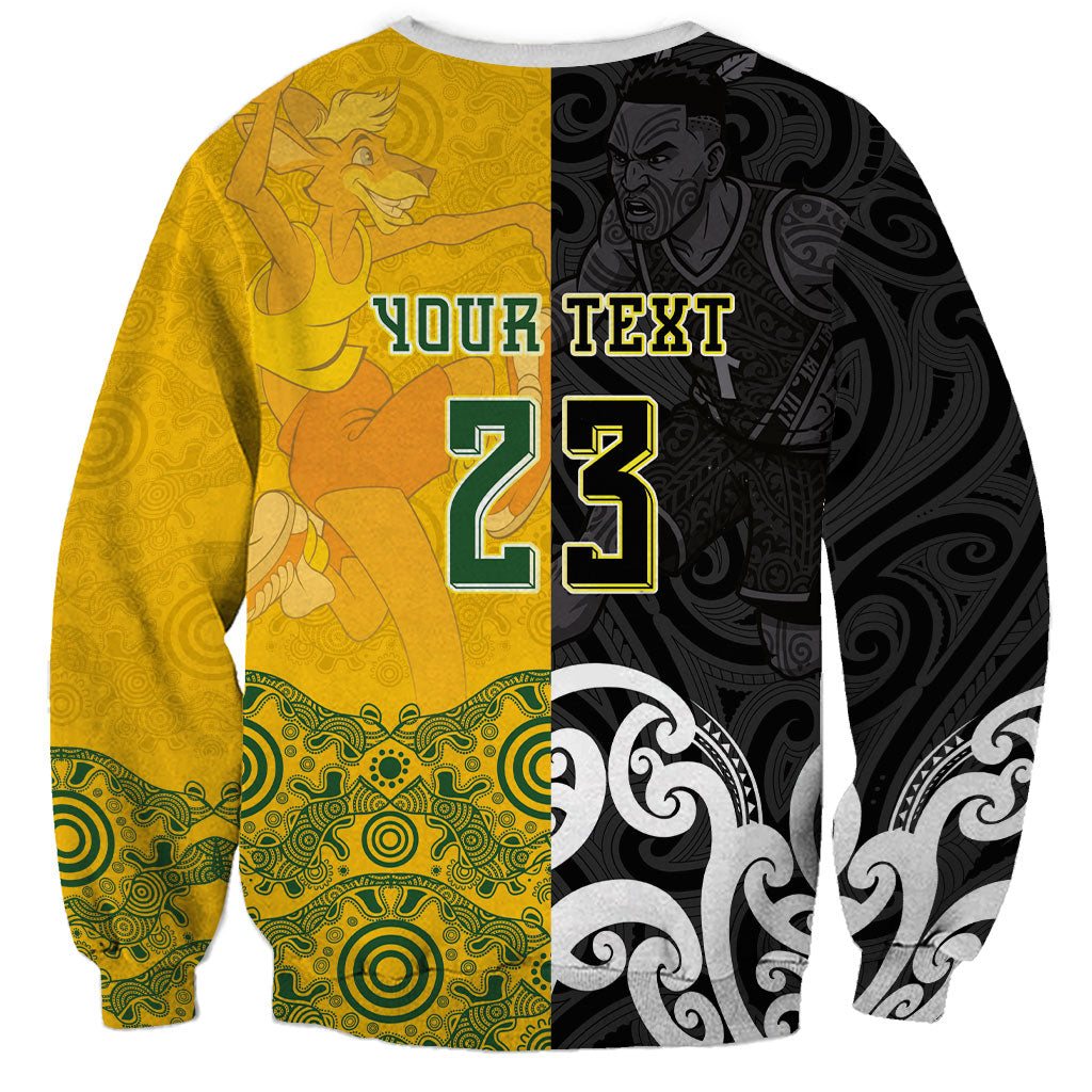 Aotearoa New Zealand And Australia Basketball Custom Sweatshirt Maori Tribal Tattoo And Aboriginal Dot Art Heritage LT03 - Polynesian Pride