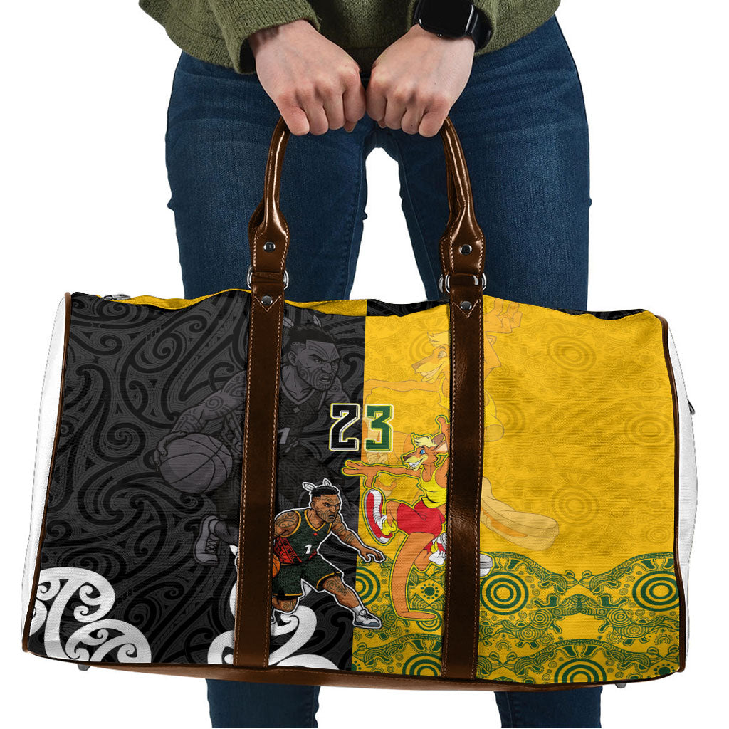 Aotearoa New Zealand And Australia Basketball Custom Travel Bag Maori Tribal Tattoo And Aboriginal Dot Art Heritage LT03 Multicolor - Polynesian Pride