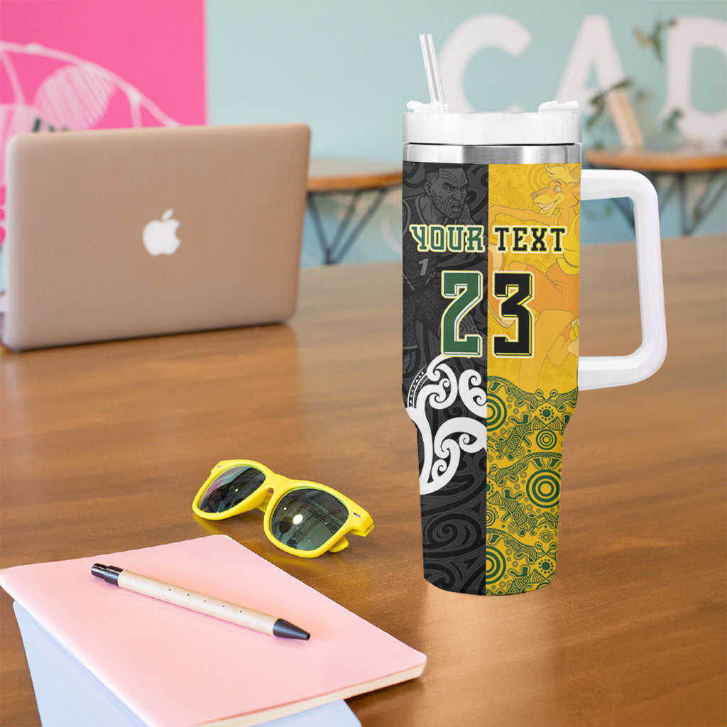 Aotearoa New Zealand And Australia Basketball Custom Tumbler With Handle Maori Tribal Tattoo And Aboriginal Dot Art Heritage LT03 - Polynesian Pride