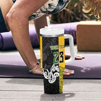 Aotearoa New Zealand And Australia Basketball Custom Tumbler With Handle Maori Tribal Tattoo And Aboriginal Dot Art Heritage LT03 - Polynesian Pride