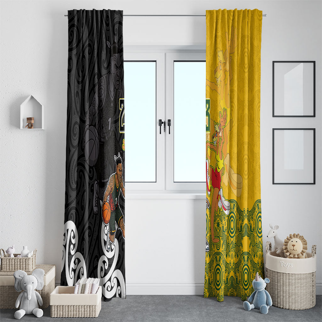 Aotearoa New Zealand And Australia Basketball Custom Window Curtain Maori Tribal Tattoo And Aboriginal Dot Art Heritage LT03 - Polynesian Pride