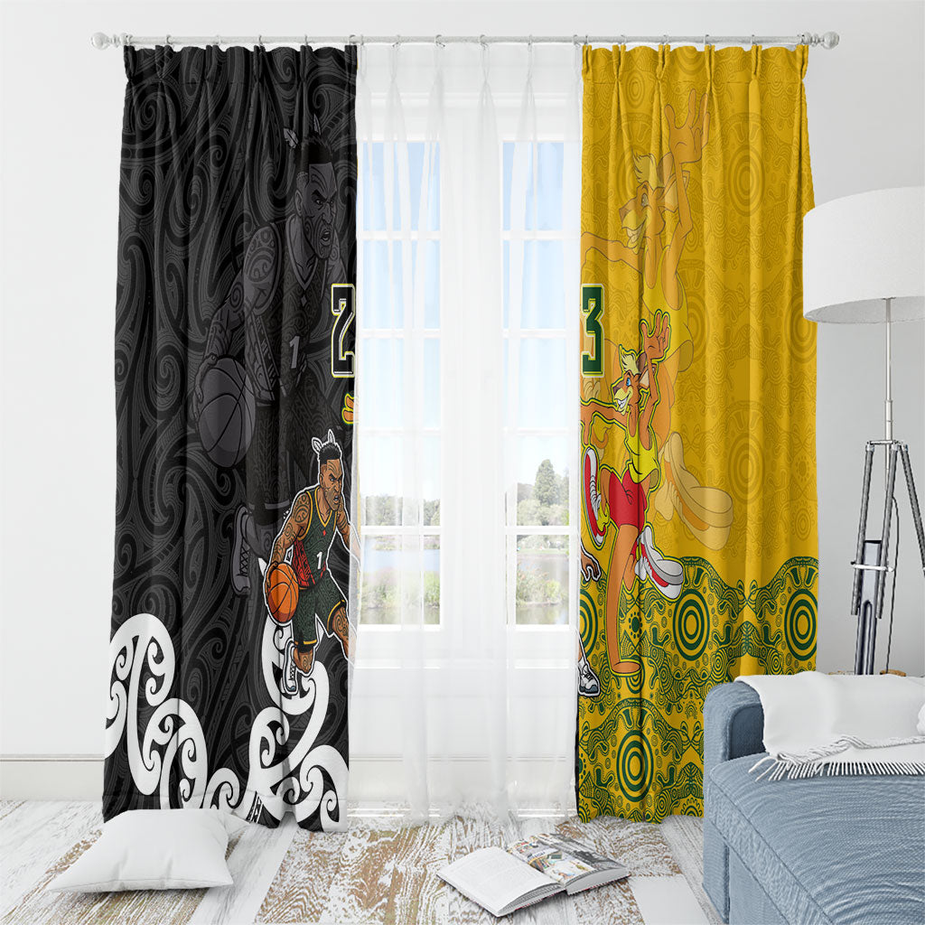 Aotearoa New Zealand And Australia Basketball Custom Window Curtain Maori Tribal Tattoo And Aboriginal Dot Art Heritage LT03 - Polynesian Pride