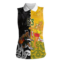 Aotearoa New Zealand And Australia Basketball Custom Women Sleeveless Polo Shirt Maori Tribal Tattoo And Aboriginal Dot Art Heritage LT03 Female Multicolor - Polynesian Pride