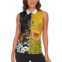 Aotearoa New Zealand And Australia Basketball Custom Women Sleeveless Polo Shirt Maori Tribal Tattoo And Aboriginal Dot Art Heritage LT03 - Polynesian Pride