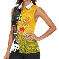 Aotearoa New Zealand And Australia Basketball Custom Women Sleeveless Polo Shirt Maori Tribal Tattoo And Aboriginal Dot Art Heritage LT03 - Polynesian Pride