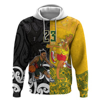 Aotearoa New Zealand And Australia Basketball Custom Zip Hoodie Maori Tribal Tattoo And Aboriginal Dot Art Heritage LT03 Pullover Hoodie Multicolor - Polynesian Pride