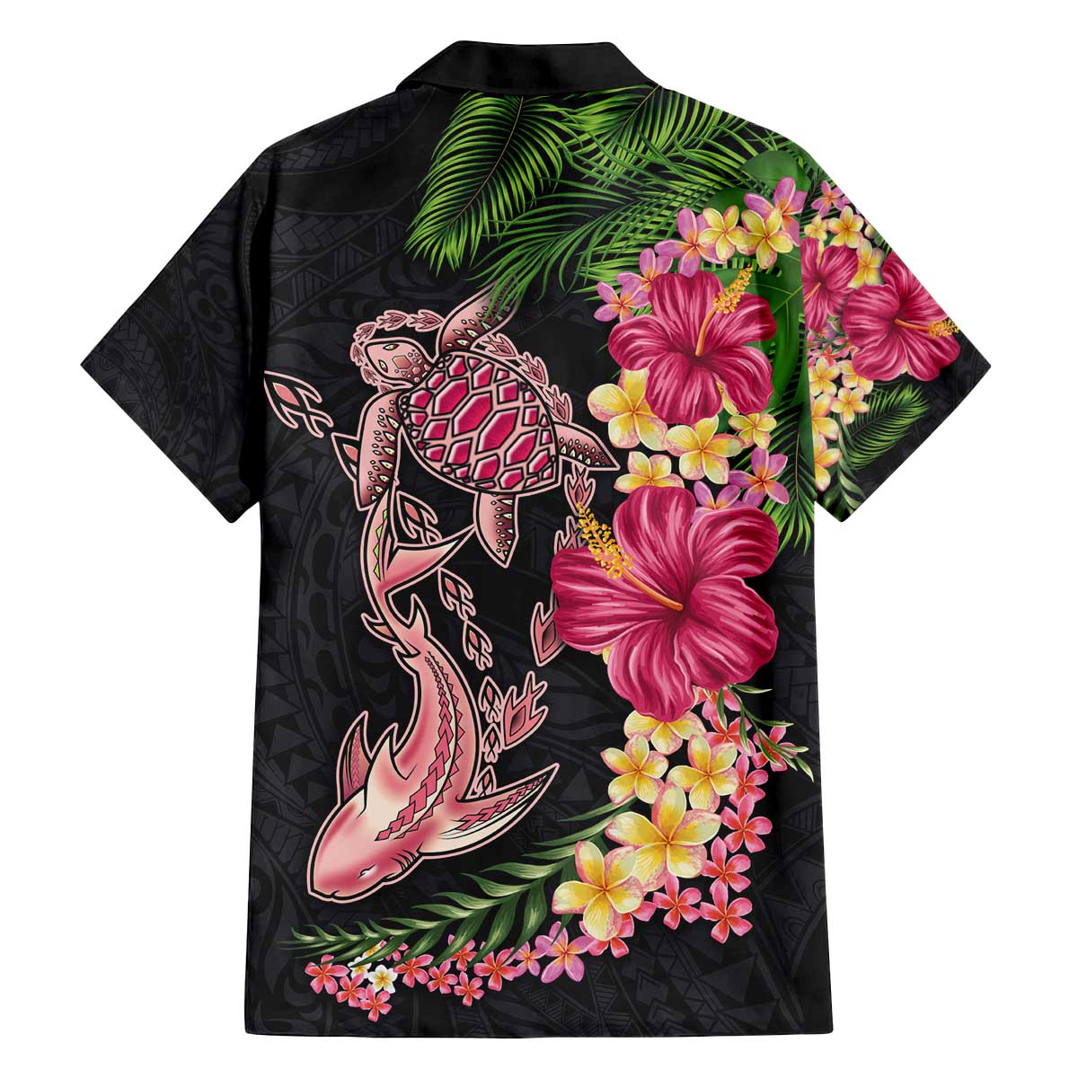 Hawaiian Tropical Plants Turtle and Shark Family Matching Off The Shoulder Long Sleeve Dress and Hawaiian Shirt Polynesian Art Tattoo LT03 - Polynesian Pride