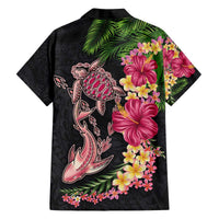 Hawaiian Tropical Plants Turtle and Shark Family Matching Off The Shoulder Long Sleeve Dress and Hawaiian Shirt Polynesian Art Tattoo LT03 - Polynesian Pride