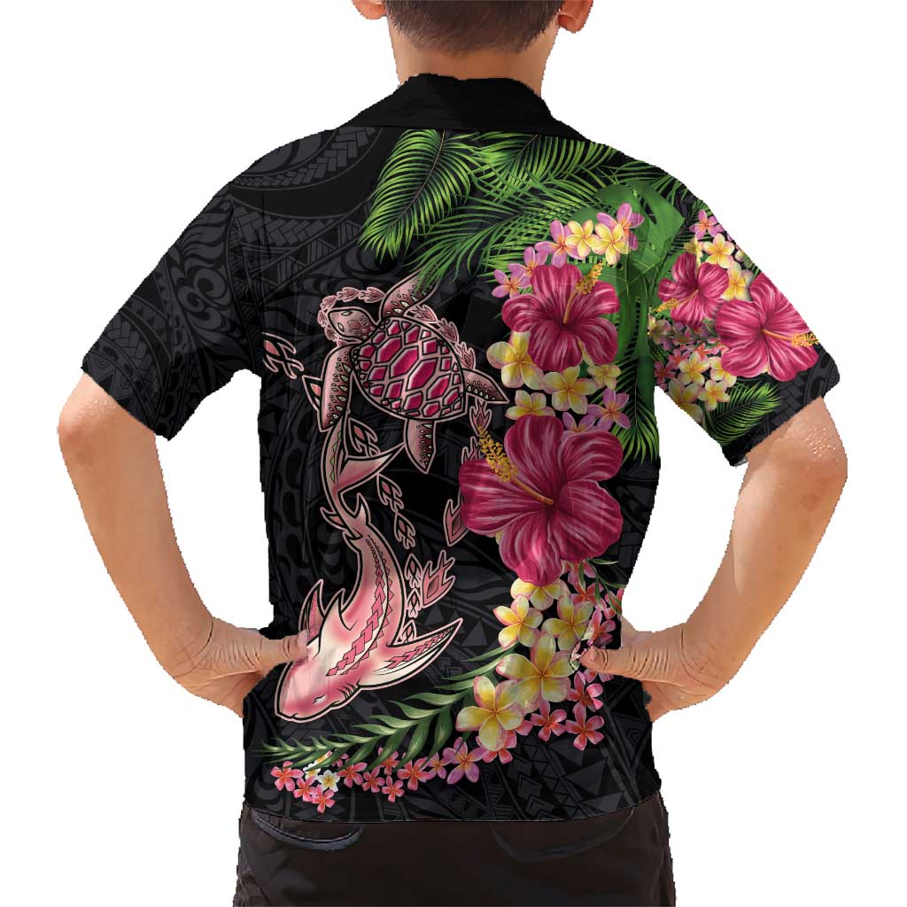 Hawaiian Tropical Plants Turtle and Shark Family Matching Short Sleeve Bodycon Dress and Hawaiian Shirt Polynesian Art Tattoo LT03 - Polynesian Pride