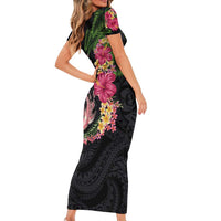 Hawaiian Tropical Plants Turtle and Shark Family Matching Short Sleeve Bodycon Dress and Hawaiian Shirt Polynesian Art Tattoo LT03 - Polynesian Pride