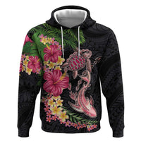 Hawaiian Tropical Plants Turtle and Shark Hoodie Polynesian Art Tattoo LT03 Pullover Hoodie Black - Polynesian Pride