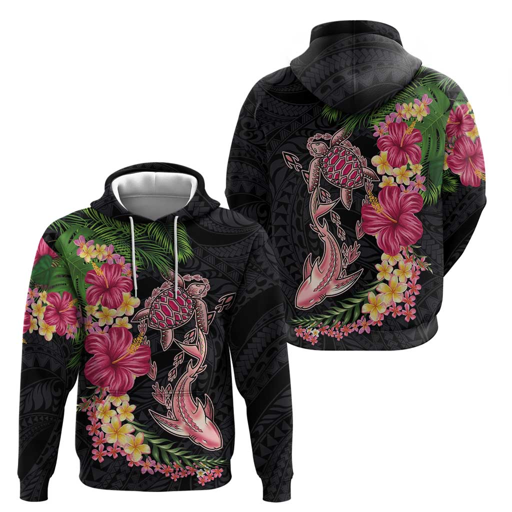 Hawaiian Tropical Plants Turtle and Shark Hoodie Polynesian Art Tattoo LT03 - Polynesian Pride