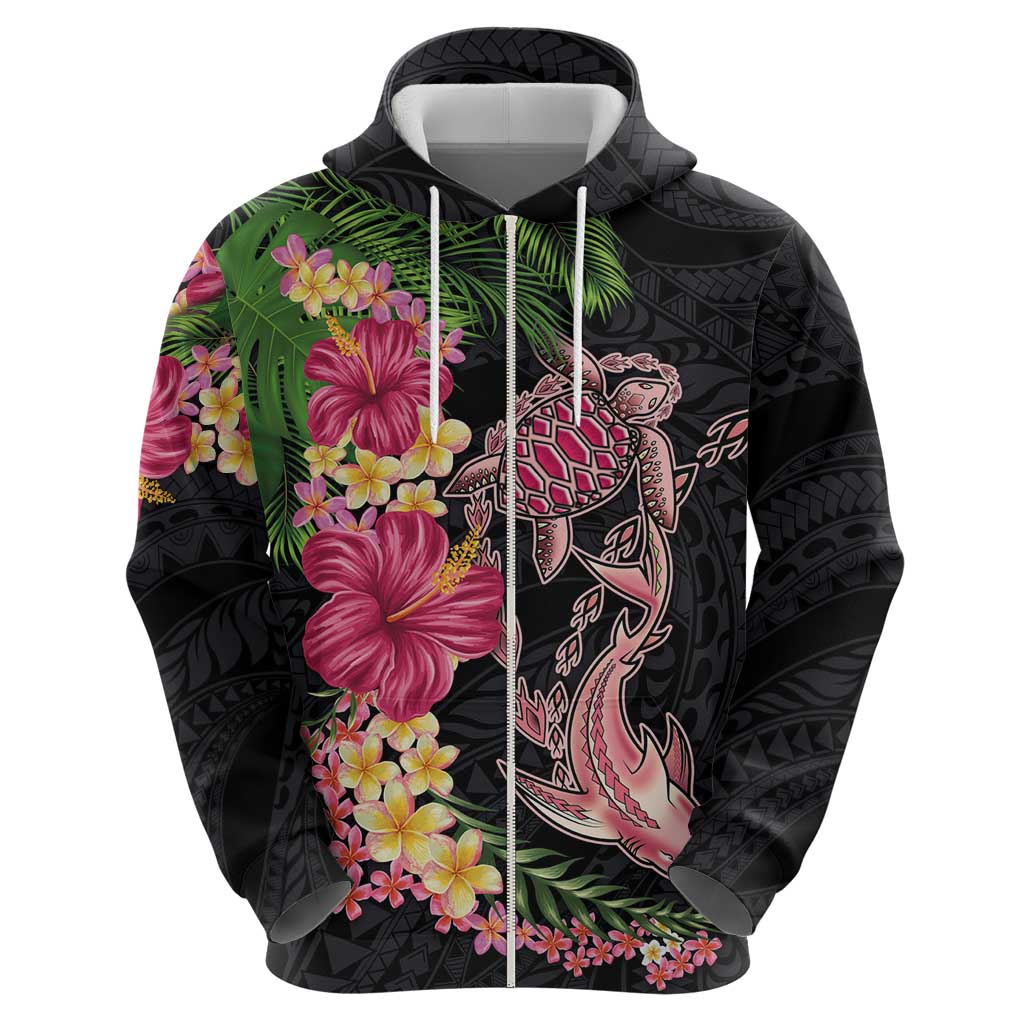Hawaiian Tropical Plants Turtle and Shark Hoodie Polynesian Art Tattoo LT03 - Polynesian Pride