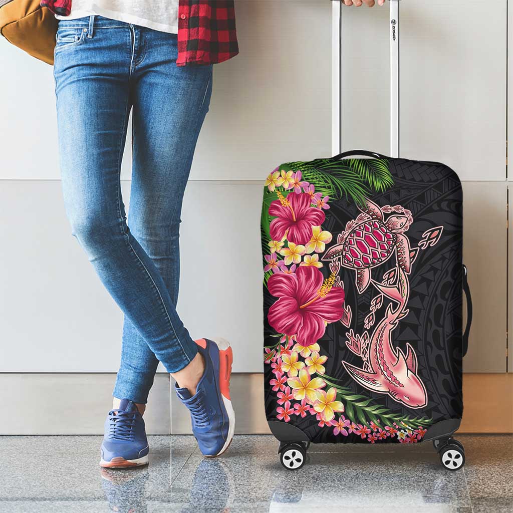 Hawaiian Tropical Plants Turtle and Shark Luggage Cover Polynesian Art Tattoo