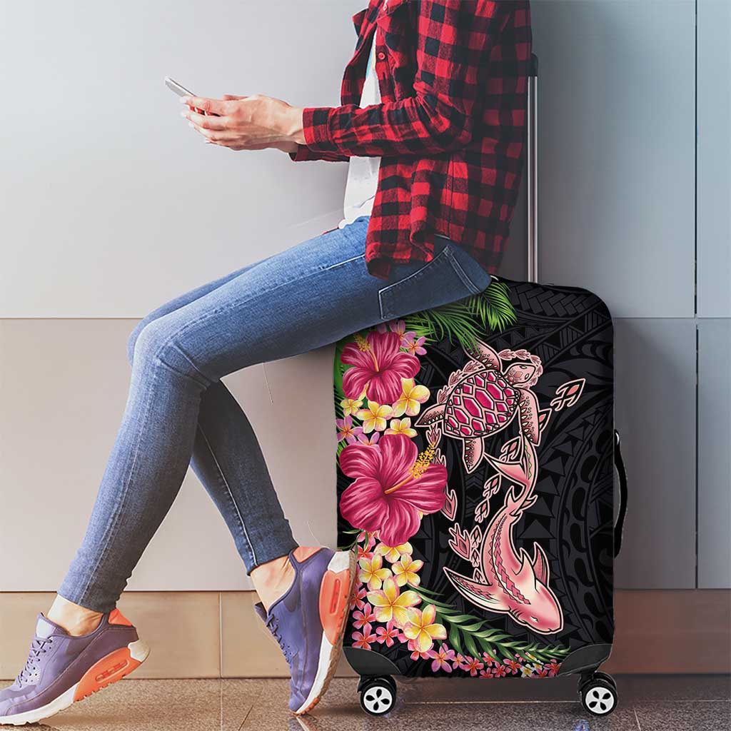 Hawaiian Tropical Plants Turtle and Shark Luggage Cover Polynesian Art Tattoo