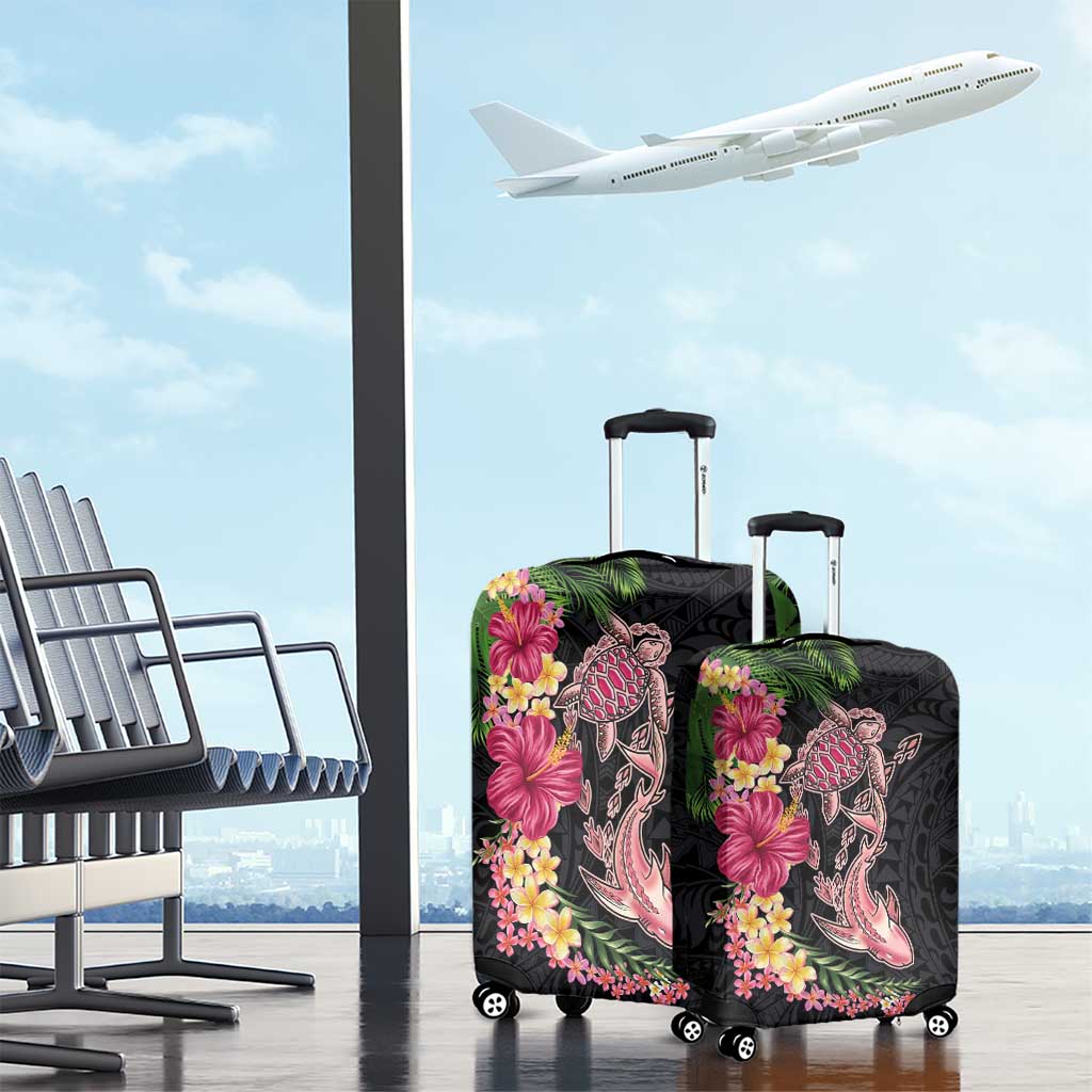 Hawaiian Tropical Plants Turtle and Shark Luggage Cover Polynesian Art Tattoo