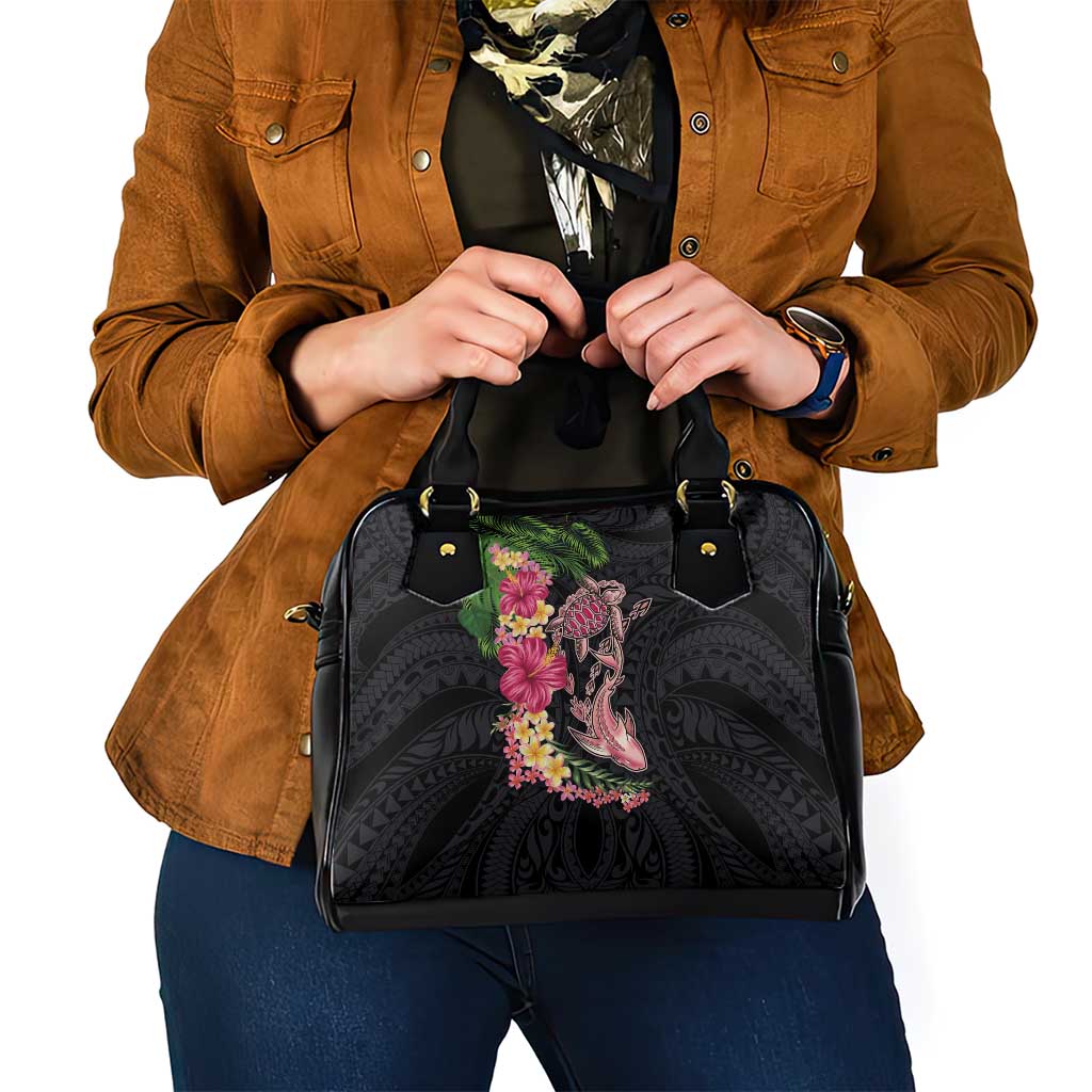 Hawaiian Tropical Plants Turtle and Shark Shoulder Handbag Polynesian Art Tattoo