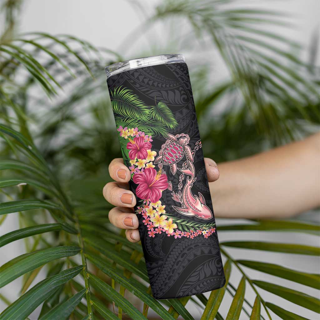 Hawaiian Tropical Plants Turtle and Shark Skinny Tumbler Polynesian Art Tattoo