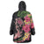 Hawaiian Tropical Plants Turtle and Shark Wearable Blanket Hoodie Polynesian Art Tattoo