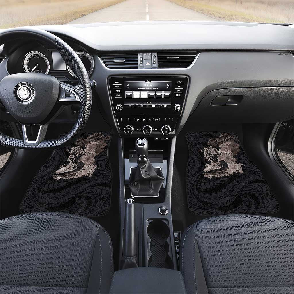 Hawaiian Tropical Plants Turtle and Shark Car Mats Polynesian Art Tattoo Grayscale Color