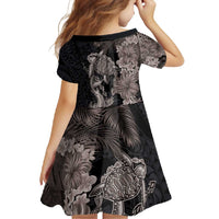 Hawaiian Tropical Plants Turtle and Shark Family Matching Mermaid Dress and Hawaiian Shirt Polynesian Art Tattoo Grayscale Color LT03 - Polynesian Pride