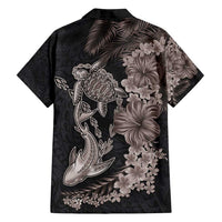 Hawaiian Tropical Plants Turtle and Shark Family Matching Puletasi and Hawaiian Shirt Polynesian Art Tattoo Grayscale Color LT03 - Polynesian Pride