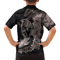 Hawaiian Tropical Plants Turtle and Shark Family Matching Tank Maxi Dress and Hawaiian Shirt Polynesian Art Tattoo Grayscale Color LT03 - Polynesian Pride