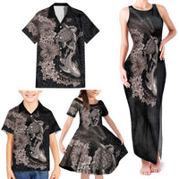 Hawaiian Tropical Plants Turtle and Shark Family Matching Tank Maxi Dress and Hawaiian Shirt Polynesian Art Tattoo Grayscale Color LT03 - Polynesian Pride