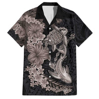 Hawaiian Tropical Plants Turtle and Shark Family Matching Tank Maxi Dress and Hawaiian Shirt Polynesian Art Tattoo Grayscale Color LT03 Dad's Shirt - Short Sleeve Black - Polynesian Pride