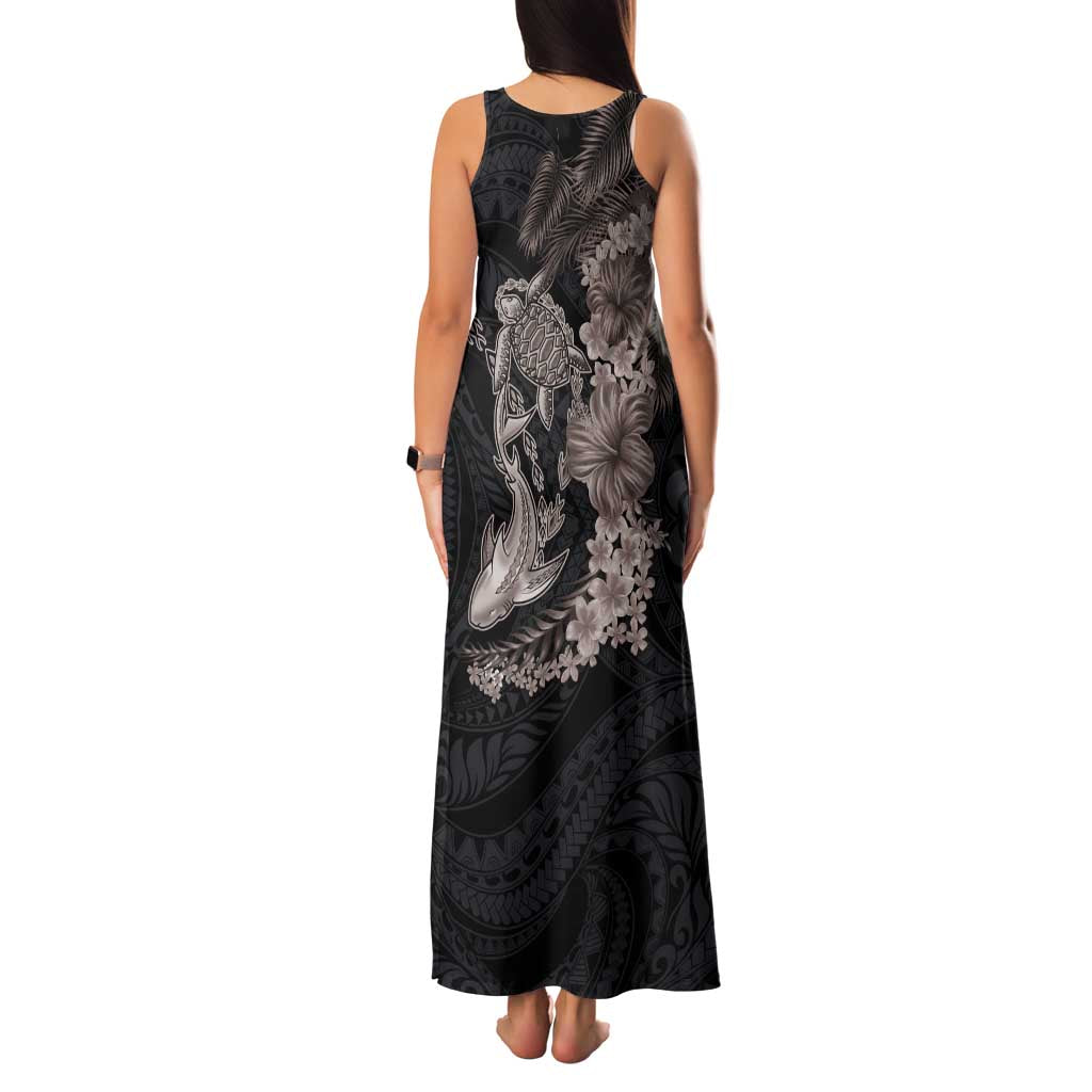 Hawaiian Tropical Plants Turtle and Shark Family Matching Tank Maxi Dress and Hawaiian Shirt Polynesian Art Tattoo Grayscale Color LT03 - Polynesian Pride