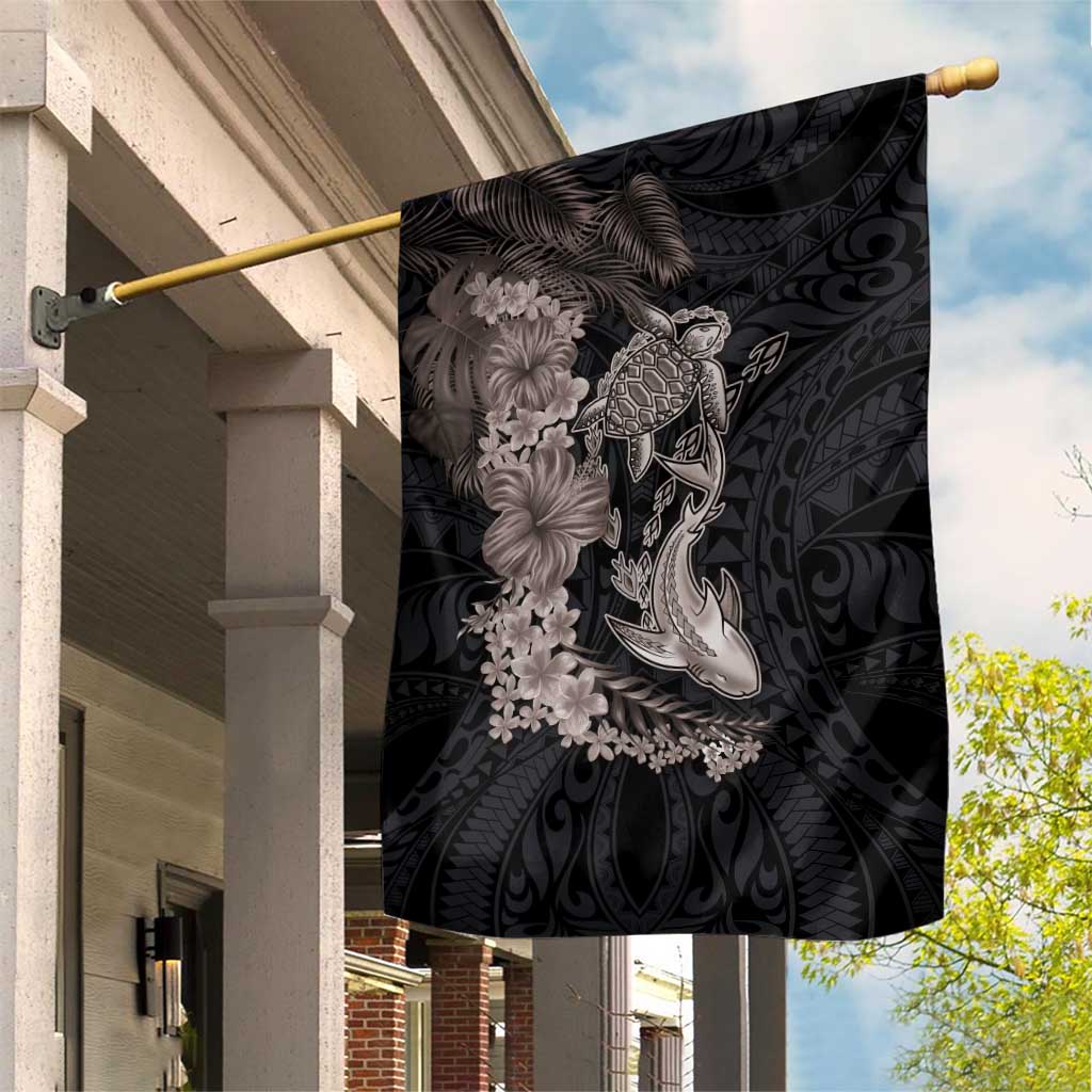 Hawaiian Tropical Plants Turtle and Shark Garden Flag Polynesian Art Tattoo Grayscale Color