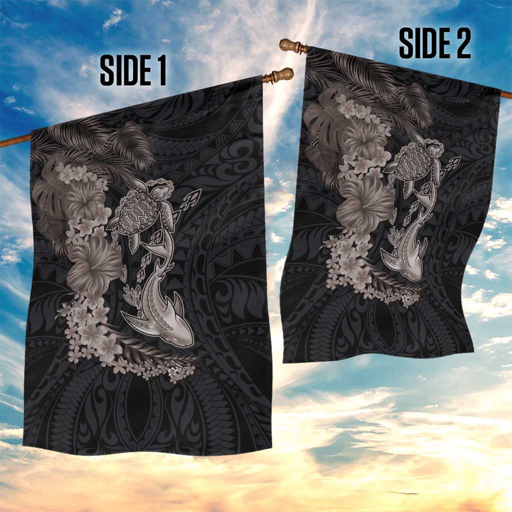 Hawaiian Tropical Plants Turtle and Shark Garden Flag Polynesian Art Tattoo Grayscale Color