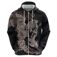 Hawaiian Tropical Plants Turtle and Shark Hoodie Polynesian Art Tattoo Grayscale Color