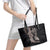 Hawaiian Tropical Plants Turtle and Shark Leather Tote Bag Polynesian Art Tattoo Grayscale Color