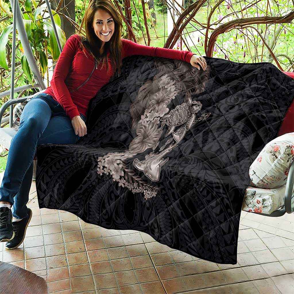 Hawaiian Tropical Plants Turtle and Shark Quilt Polynesian Art Tattoo Grayscale Color