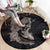 Hawaiian Tropical Plants Turtle and Shark Round Carpet Polynesian Art Tattoo Grayscale Color
