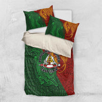 Papua New Guinea East Sepik Province Bedding Set Tribal Crocodile Birds of Paradise Melanesian Tattoo LT03 US Twin 172cm x 218cm Green - Polynesian Pride