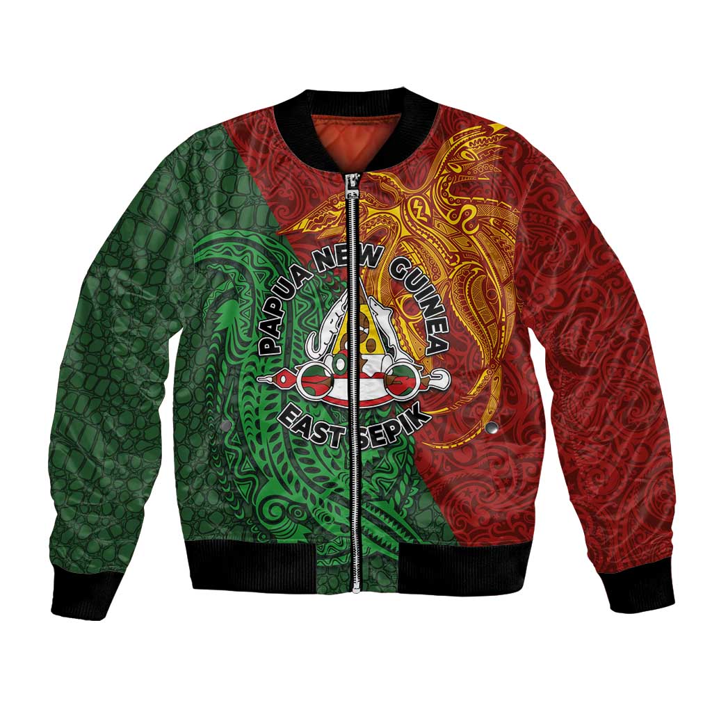 Papua New Guinea East Sepik Province Bomber Jacket Tribal Crocodile Birds of Paradise Melanesian Tattoo LT03 Unisex Green - Polynesian Pride