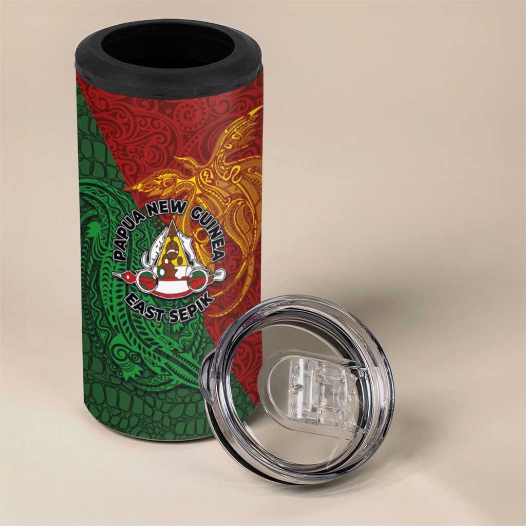 Papua New Guinea East Sepik Province 4 in 1 Can Cooler Tumbler Tribal Crocodile Birds of Paradise Melanesian Tattoo LT03 - Polynesian Pride