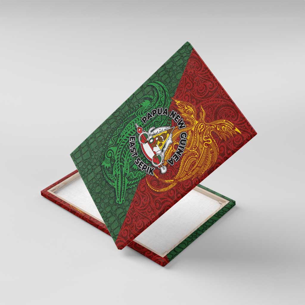 Papua New Guinea East Sepik Province Canvas Wall Art Tribal Crocodile Birds of Paradise Melanesian Tattoo LT03 With Frame Green - Polynesian Pride