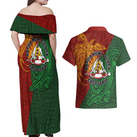 Papua New Guinea East Sepik Province Couples Matching Off Shoulder Maxi Dress and Hawaiian Shirt Tribal Crocodile Birds of Paradise Melanesian Tattoo LT03 - Polynesian Pride