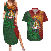 Papua New Guinea East Sepik Province Couples Matching Summer Maxi Dress and Hawaiian Shirt Tribal Crocodile Birds of Paradise Melanesian Tattoo LT03 Green - Polynesian Pride