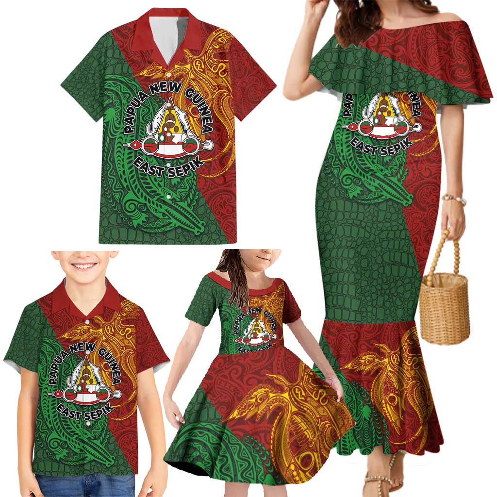 Papua New Guinea East Sepik Province Family Matching Mermaid Dress and Hawaiian Shirt Tribal Crocodile Birds of Paradise Melanesian Tattoo LT03 - Polynesian Pride