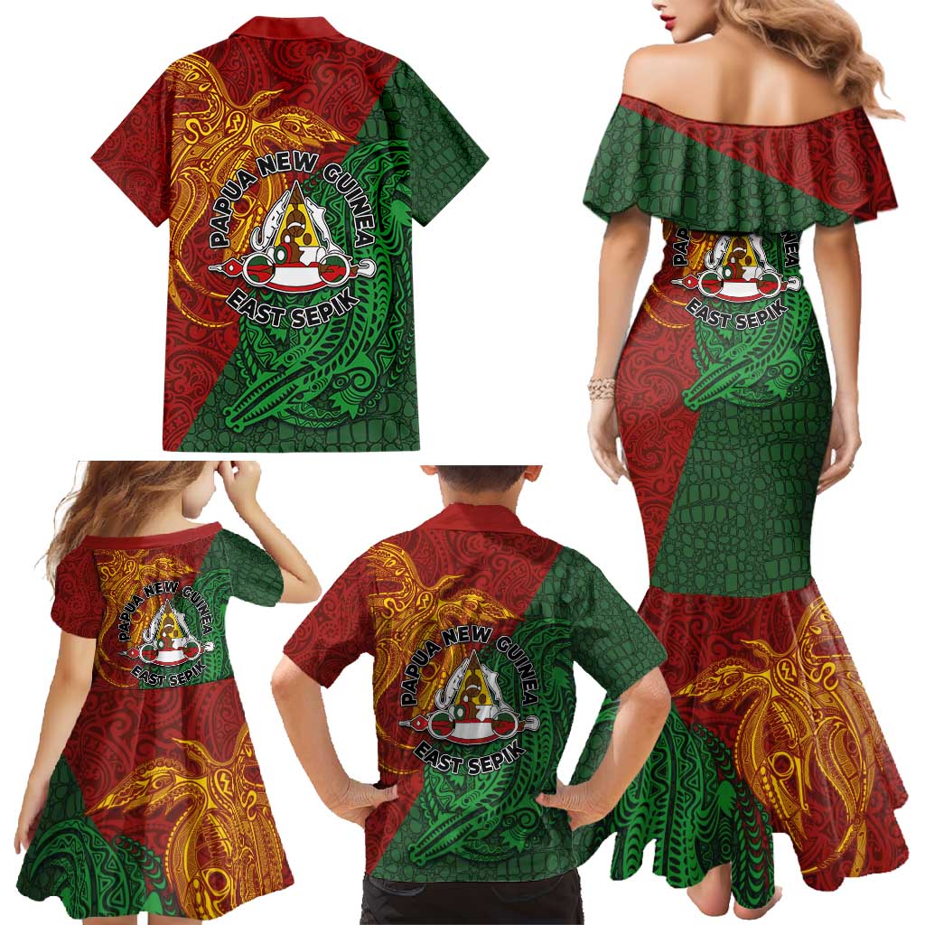 Papua New Guinea East Sepik Province Family Matching Mermaid Dress and Hawaiian Shirt Tribal Crocodile Birds of Paradise Melanesian Tattoo LT03 - Polynesian Pride